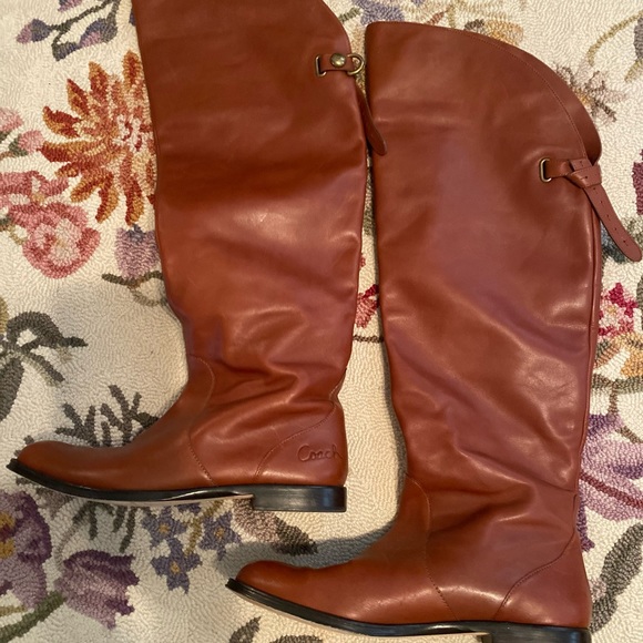 COACH Over-the-Knee Light Brown Leather Boots - Picture 1 of 7